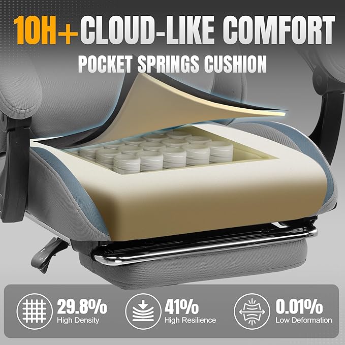 GTRACING Gaming Chair with Foot Rest & Pocket Spring Cushion, Breathable Fabric - Image 4