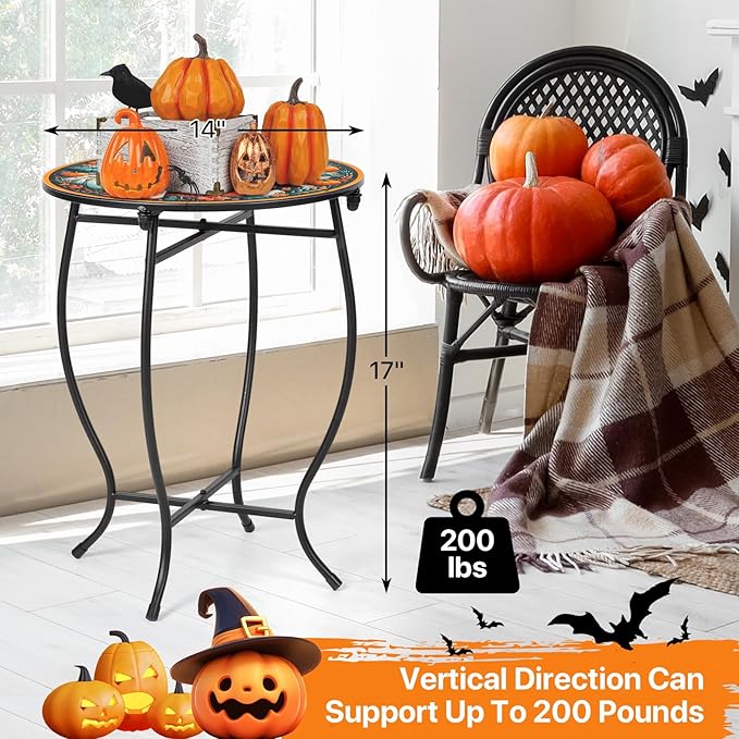 Round Side Table, Indoor Outdoor Small Side Table, Weather Resistant Metal Table - Image 4