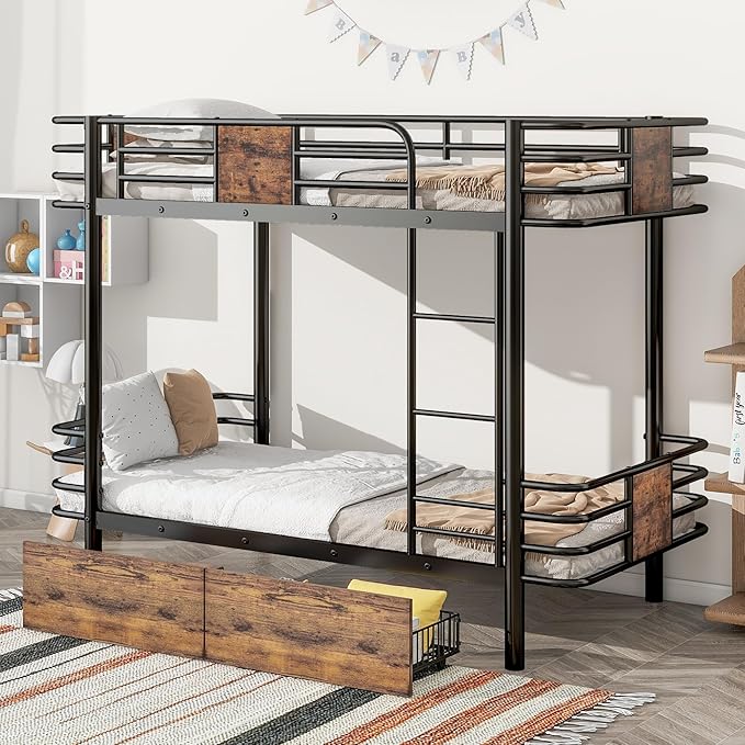 Twin XL Over Twin XL Metal Bunk Bed by Unknown