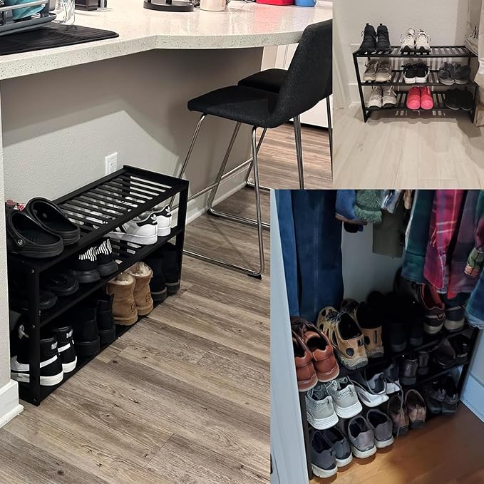 Bamboo Shoe Rack for Closet, Stackable 3 Tier Longer Shoe Organizer Shelf - Image 4