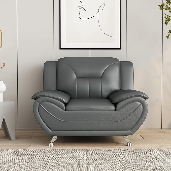 Container Furniture Direct Michael Modern Faux Leather Upholstered Stainless - Image 17