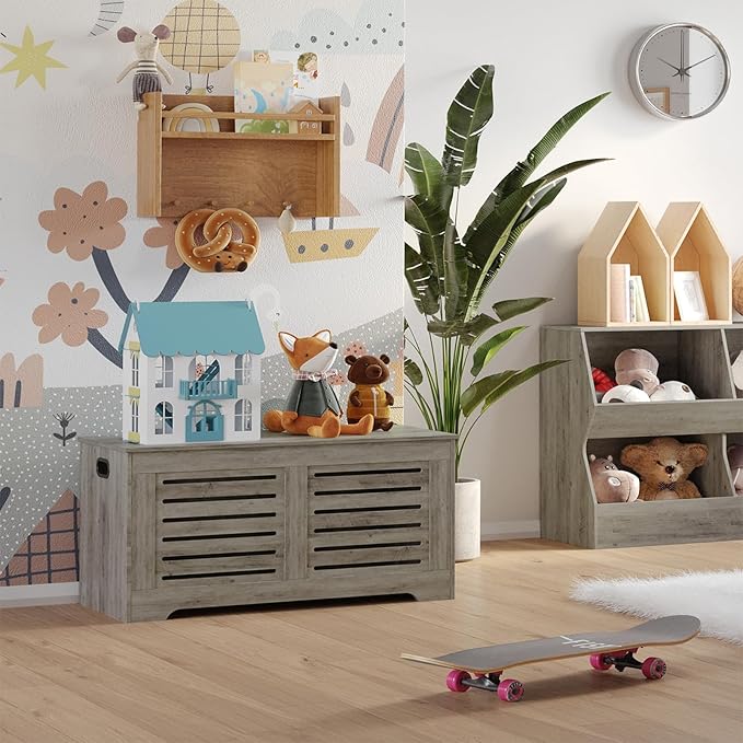 DINZI LVJ Storage Chest, 43.3” Wooden Toy Box - Image 4
