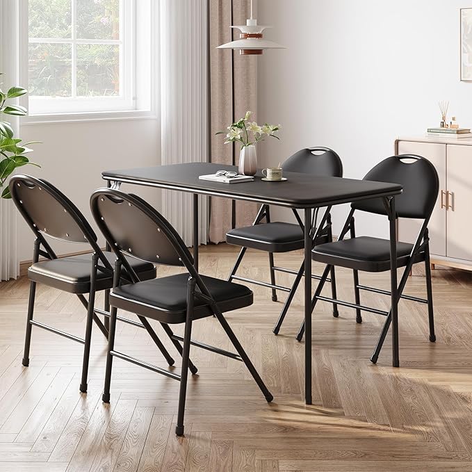 IDEALHOUSE Protable Folding Table and Chairs, 5 Piece Folding Card Table and by IDEALHOUSE