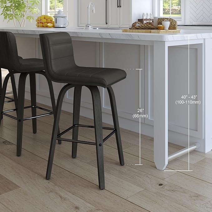 Armen Living Vienna Counter Height Barstool Brushed Wood Finish Faux Leather - Image 11