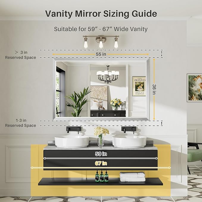 55x36 Inch Silver Bathroom Mirror - Image 2
