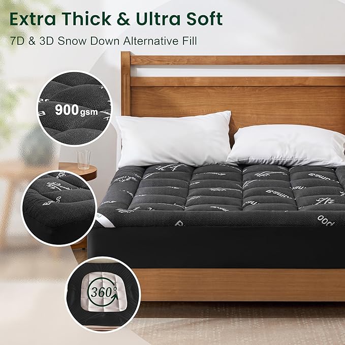 Love's cabin Queen Mattress Topper, Rayon Derived from Bamboo, 900 GSM - Image 2