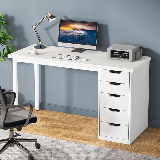 Tribesigns Computer Desk with 5 Drawers, 47 inches Rustic Brown Home Office by Tribesigns