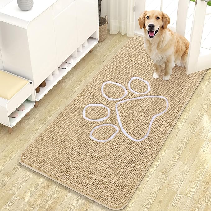 OLANLY Door Mat for Muddy Dog Paws 47x24, Ultra Absorbent Chenille Mud Doormat by OLANLY