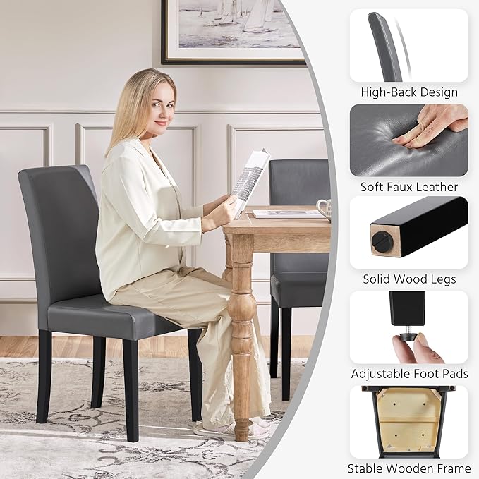Yaheetech Dining Chairs Set of 4 PU Leather Upholstered Parsons Dining Chairs - Image 7
