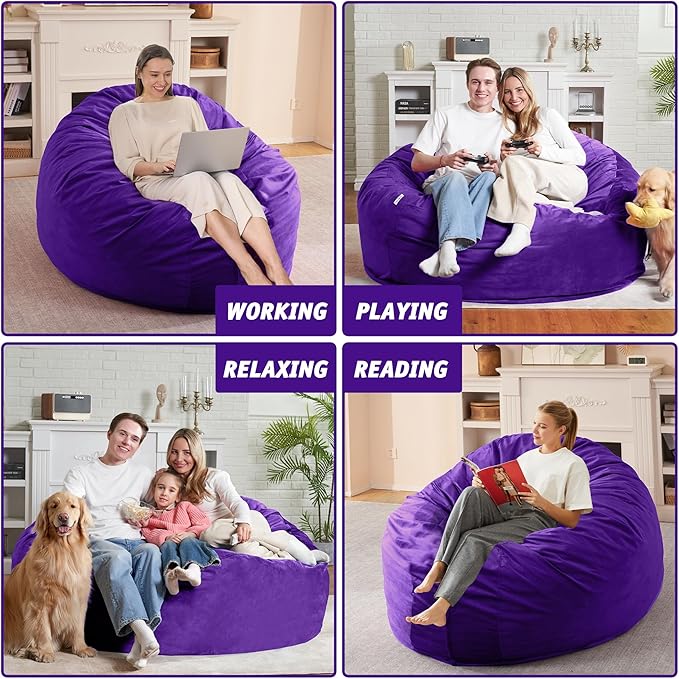 5FT Bean Bag Chair with Ultra Soft Velvet Cover Bean Bag Sofa with Memory Foam - Image 6