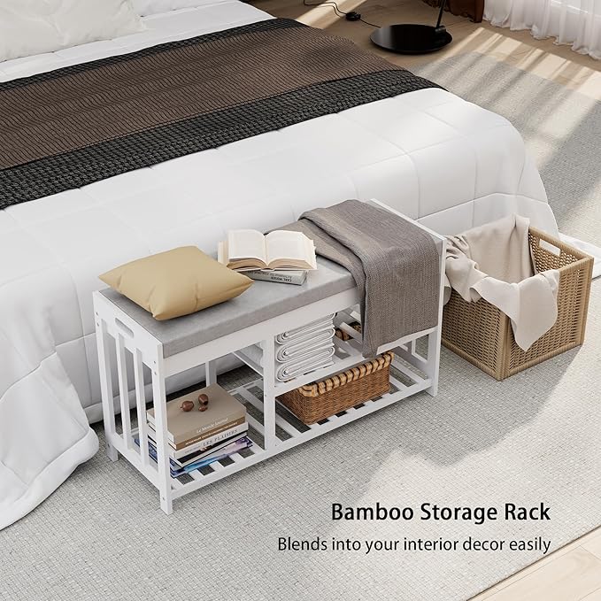 3-Tier Bamboo Shoe Rack Bench, Shoe Storage Organizer Bench, Entryway Benchs - Image 6