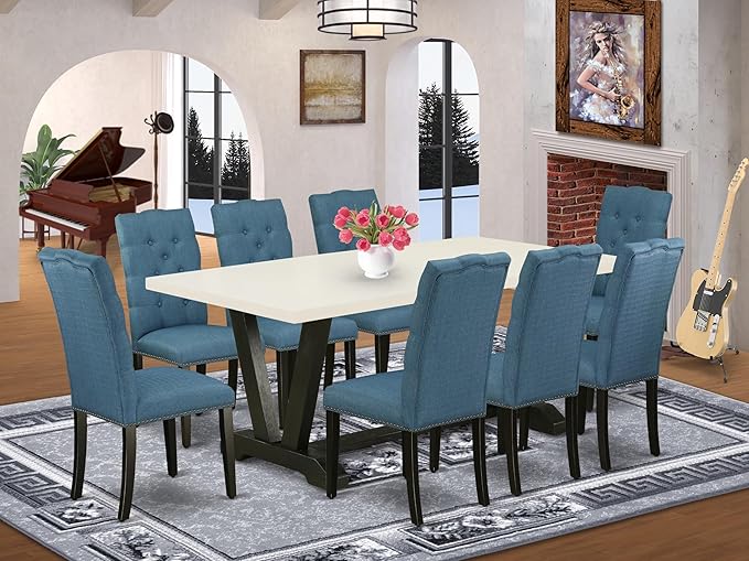 East West Furniture V627EL121-9 9 Piece Dining Table Set Includes a Rectangle - Image 2