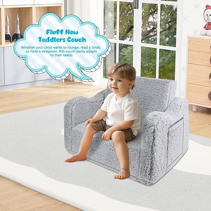 Kids Couch for Toddlers, 2-in-1 Kids Sofa Chair, Comfy Soft Foldable Toddler - Image 5