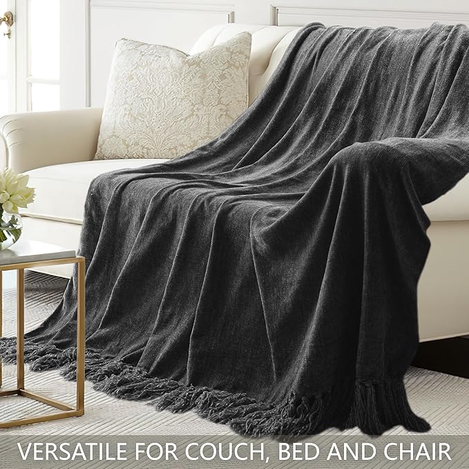Chenille Throw Blanket for Couch 60"X 80" Twin, Soft Cozy Throws - Image 4
