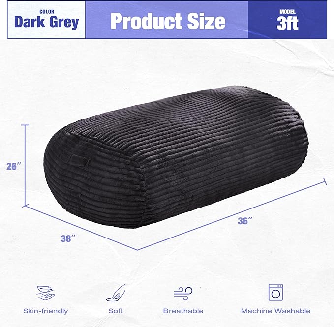 Hobestluk 3FT Bean Bag Chairs Adult Bean Bag - Image 2