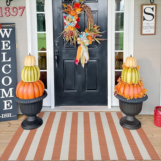 OJIA Outdoor Rug 4'x6', Cotton Woven Patio Rug Washable Rugs Front Porch Rug - Image 8
