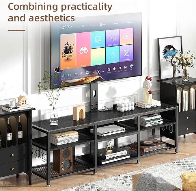 VECELO 63" TV Stand with Mount and Power Outlets, Entertainment Center Console - Image 3