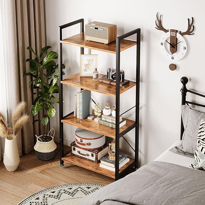 Casaottima Book Shelf, 4 Tier Bookshelf, Modern Wood Bookcase Shelves - Image 7