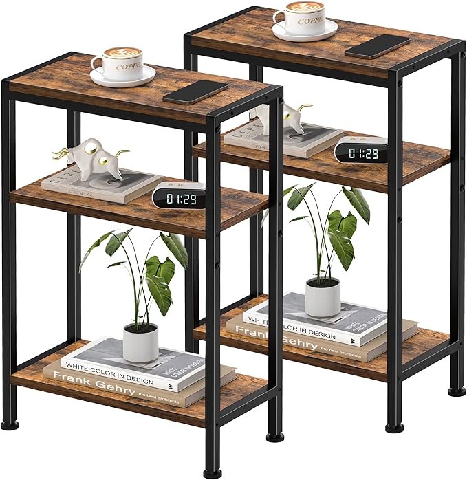 Narrow Side Table for Small Space Set of 2, 3-Tier Small End Table by HOME
