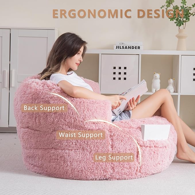 BYBYME Giant Bean Bag Chair, Faux Fur Bean Bag Couch - Image 3