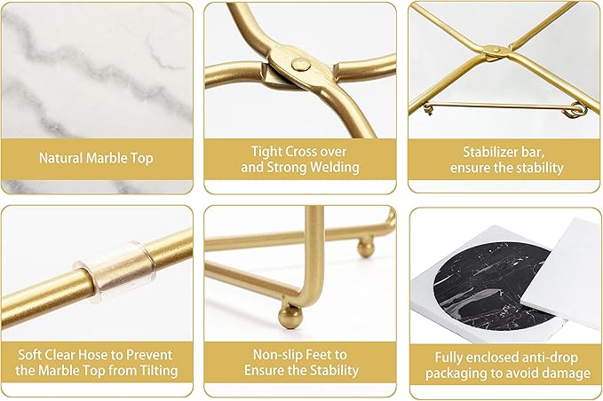 Real Marble top Gold Metal Round 15 in Side End Table - Image 5