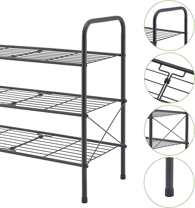 Hoctieon 3 Tier Mesh Style Shoe Rack, Entryway Shoe Shelf, Shoe Storage - Image 7