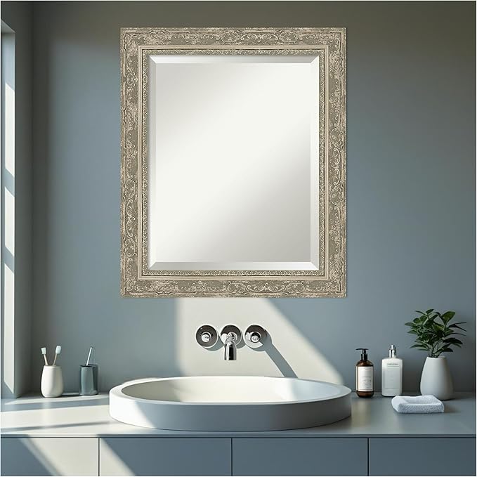 Amanti Art Bathroom Mirror for Over Sink, 25x21 Filigree Silver Rectangle - Image 6