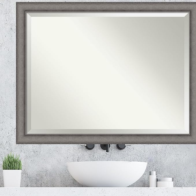 Amanti Art Grey Wall Mirror 35x45 Burnished Concrete Rectangle Bathroom Mirror - Image 5