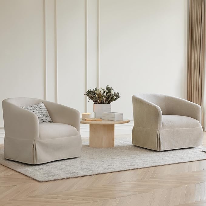 Swivel Accent Chair, 360 Degree Performance Fabric Armchair Modern Barrel - Image 3