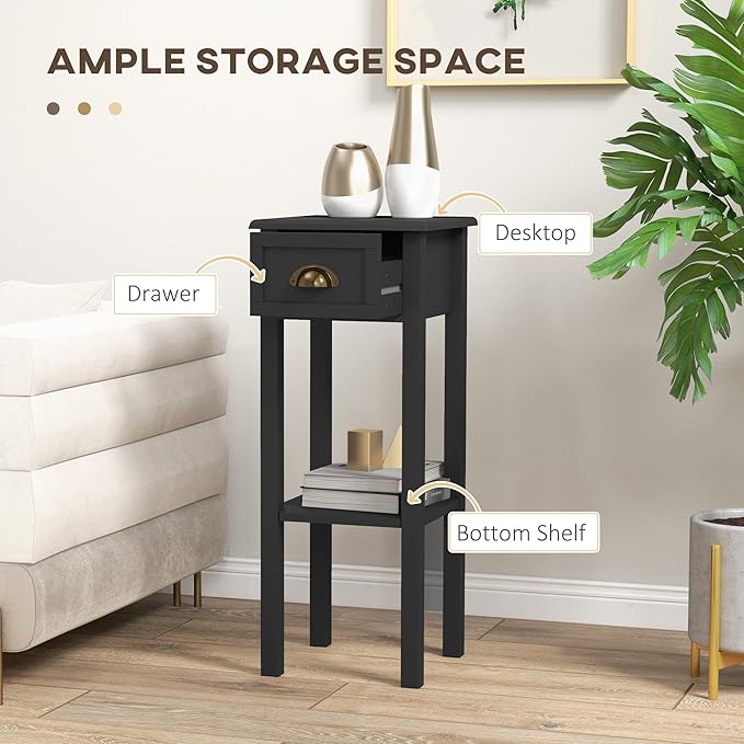 HOMCOM 2-Tier Side Table with Drawer, Narrow End Table with Bottom Shelf - Image 4