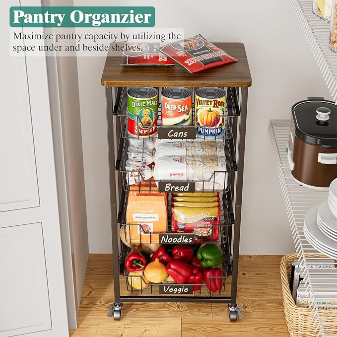 5-Tier Vegetable Fruit Basket Kitchen Storage Rolling Cart on Wheels - Image 3