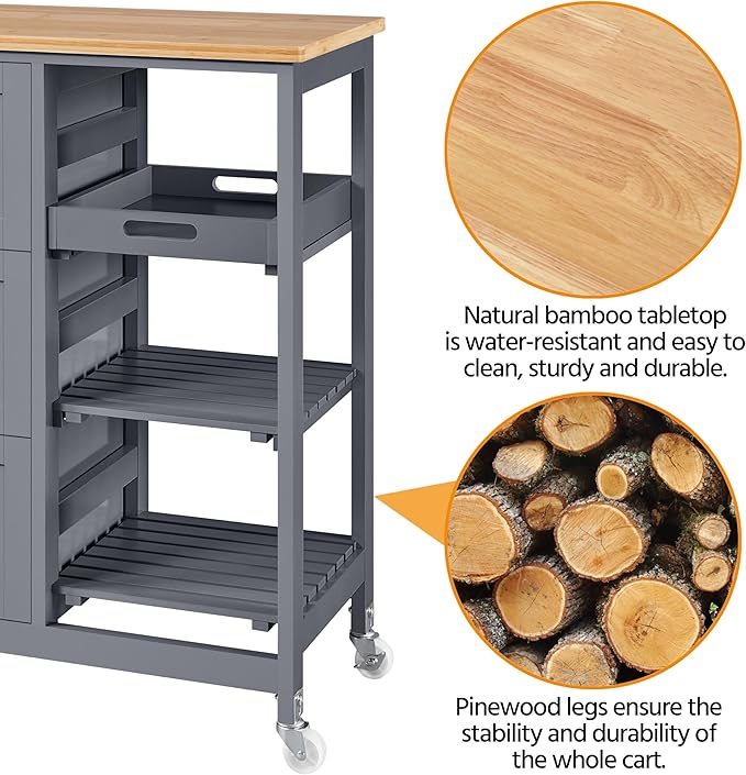 Yaheetech Kitchen Island Cart on Wheels - Image 7