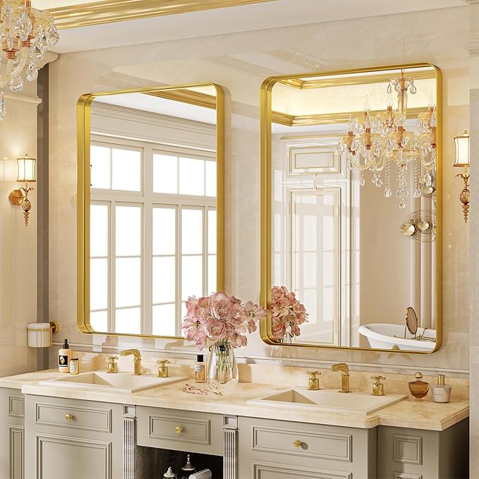 Bathroom Mirror 24x32 inch, Modern Round Corner Bathroom Vanity Mirror - Image 2