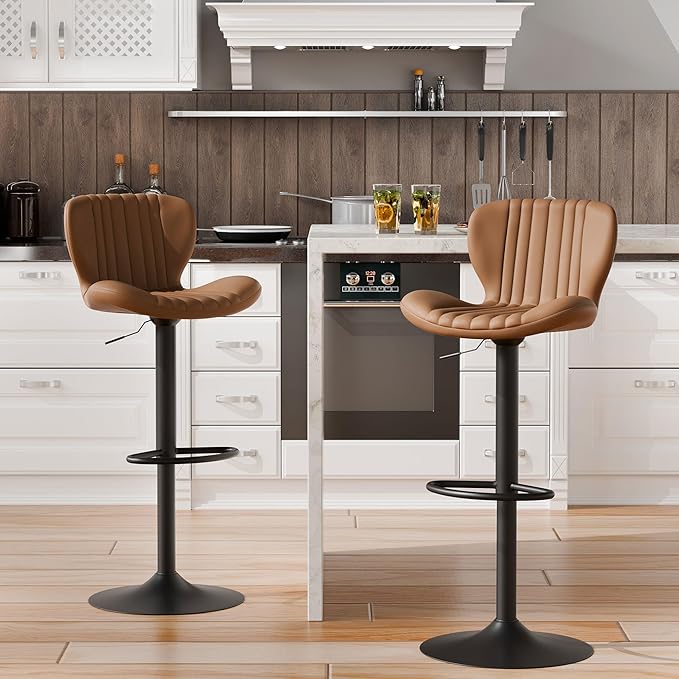 Shintenchi Bar Stools Set of 2 Modern Swivel Bar Chairs, Counter Height Faux by Shintenchi