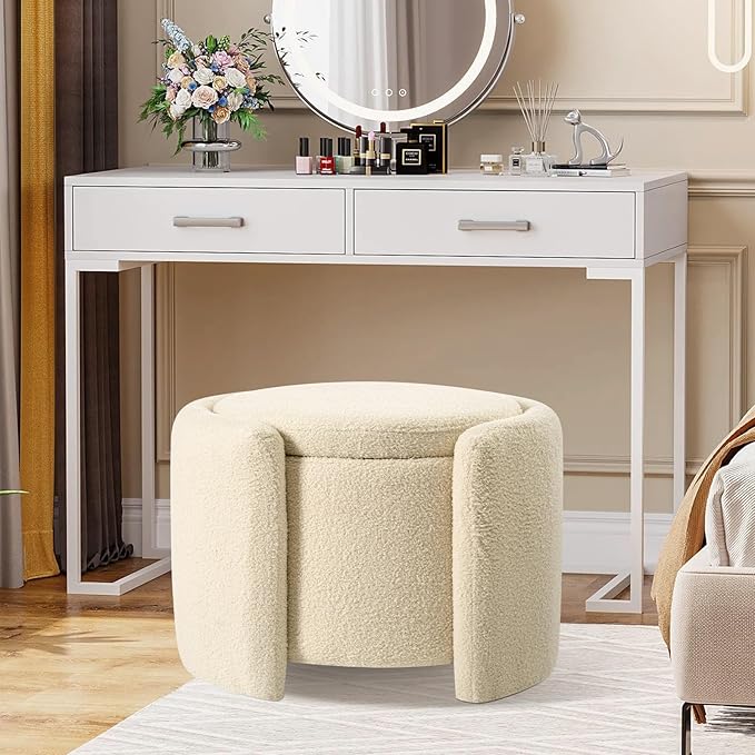 Furniliving Upholstered Button Tufted Round Ottoman, Ottoman - Image 4