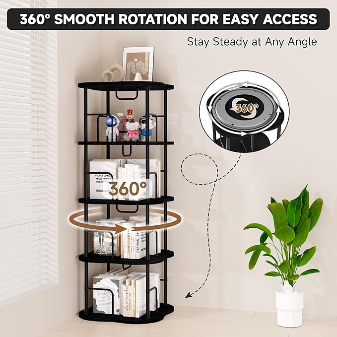 4-Tier Rotating Book Shelf, 360° Display Spinning Bookshelf Tower, Book - Image 5