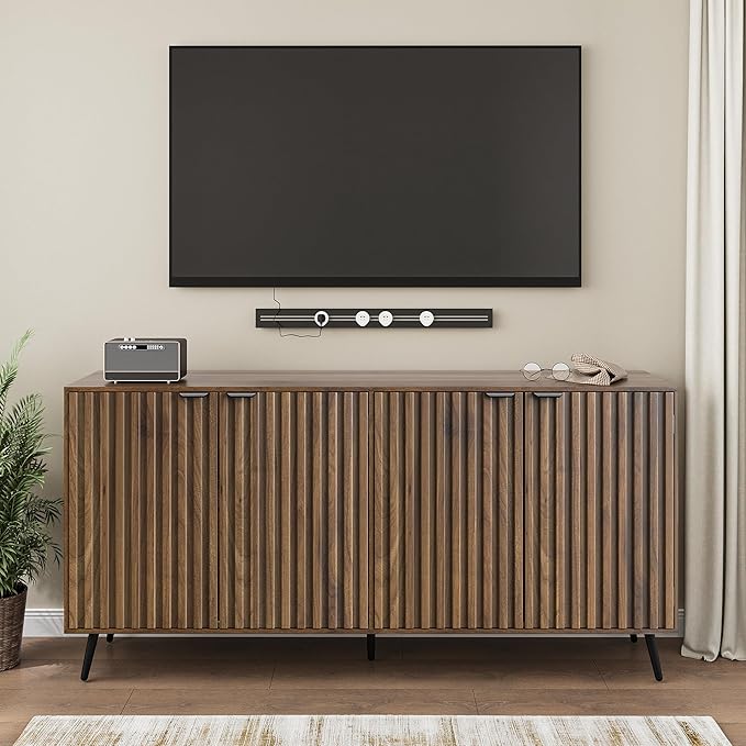 Smuxee 63" Fluted Sideboard Cabinet, Freestanding Walnut Buffet Cabinet - Image 3
