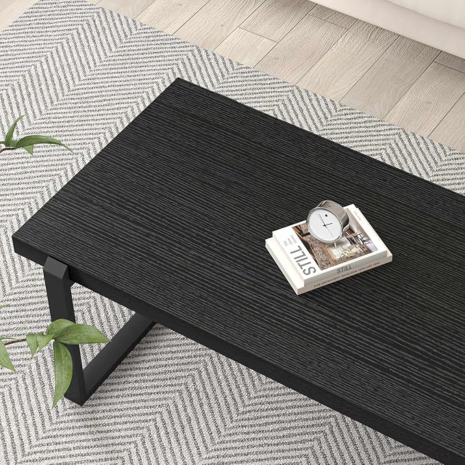 EXCEFUR Modern Black Coffee Table, Industrial Wooden and Metal Center Table - Image 4