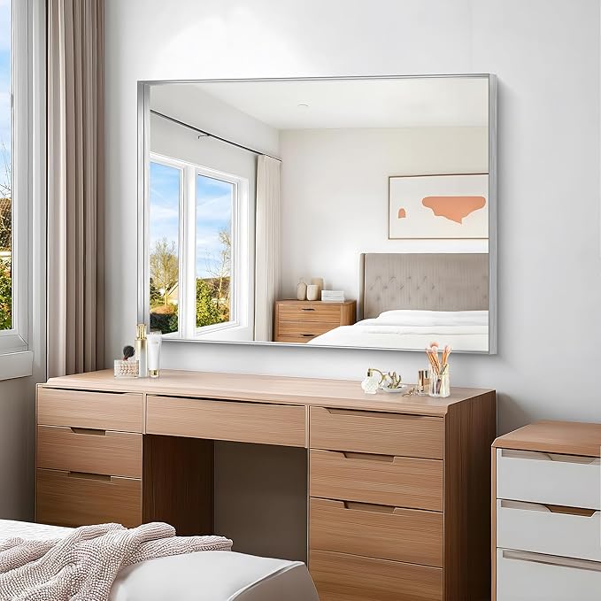 Silver Bathroom Mirror, 36x48 Inch Rectangular Deep Frame Mirror, Large Wall - Image 6