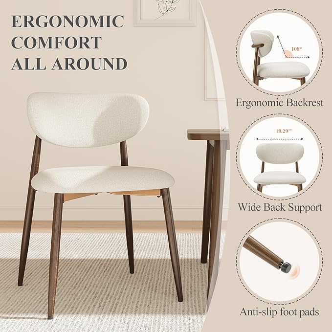 Dining Chairs Set of 2, Ergonomic Fabric Upholstered Seating - Image 3
