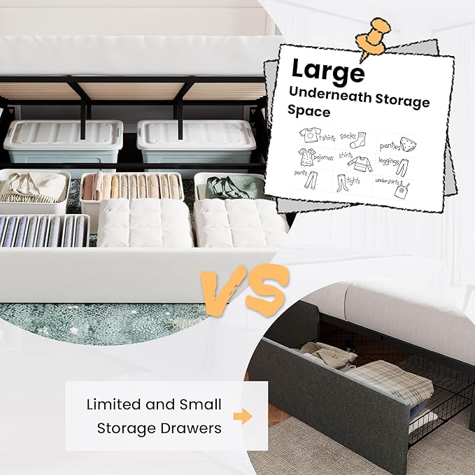 SHA CERLIN King Size Lift Up Storage Bed/Velvet Upholstered/Modern Wingback - Image 4