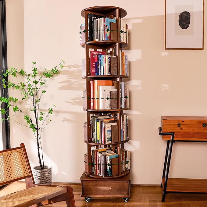 ZZV Solid Wood Rotating Bookshelf, 360° Display Bookcase by ZZV