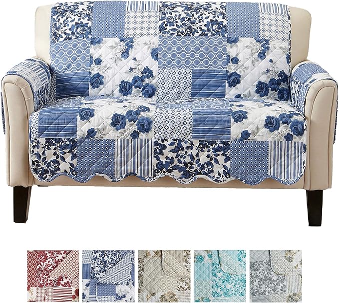 Great Bay Home Patchwork Scalloped Printed Furniture Protector Stain Resistant - Image 2