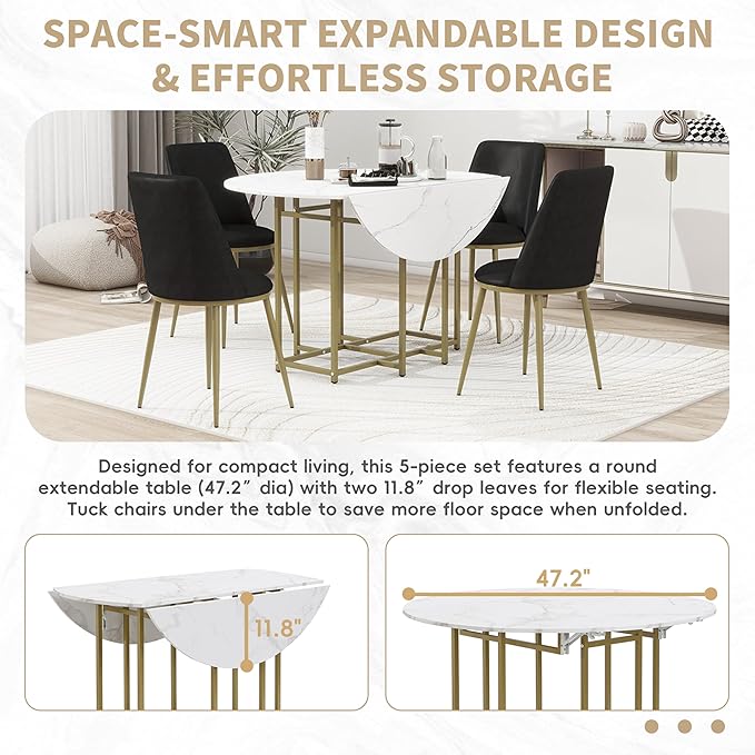 Ball & Cast Space-Saving 5-Piece Extendable Kitchen Dining Table Set w/ 4 - Image 5