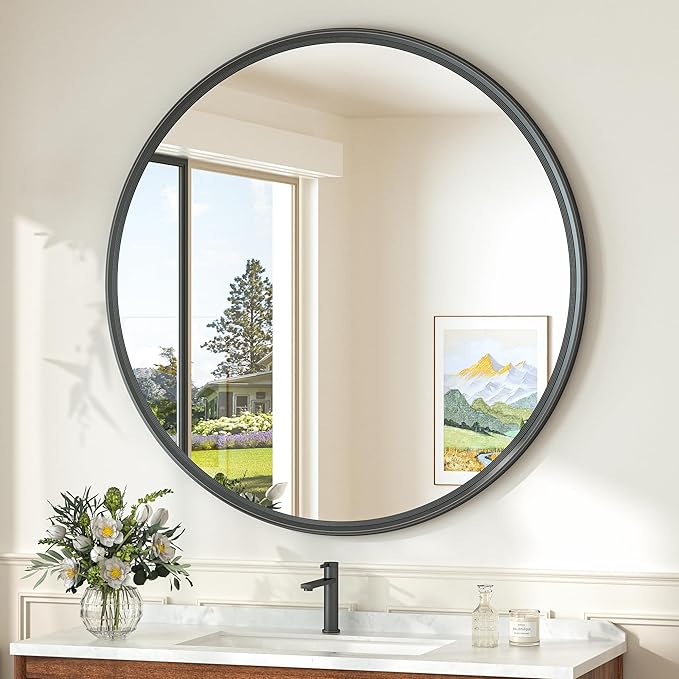 TokeShimi 36 in Round Black Mirror Framed by RefinedBathroomAccessories