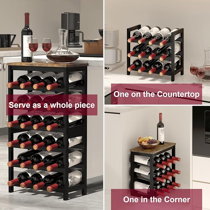 6 Tier Bamboo Wine Rack Freestanding Floor, 24 Bottles Wine Storage Shelves - Image 4