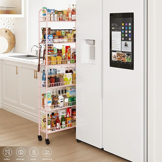 6-Tier Slim Storage Cart, Rolling Kitchen Cart - Image 4