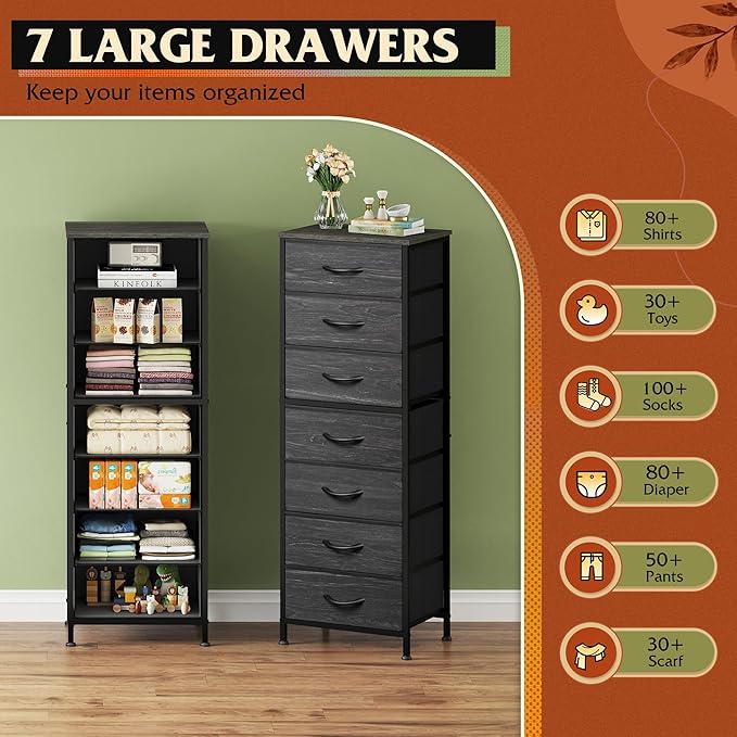 WLIVE Tall Dresser for Bedroom, 7 Drawer Dressers & Chests of Drawers, Fabric - Image 4