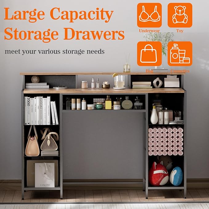 Dresser for Bedroom with 9 Drawers & 2 Open Shelves, Fabric Storage Cabinet - Image 4