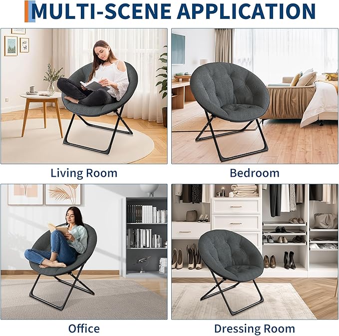 Comfy Saucer Chairs, Folding Reading Lounge Chair, Cozy Faux Fur Living Room - Image 5